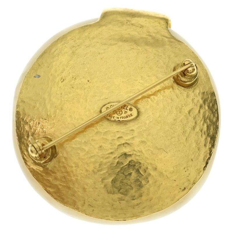 Chanel Vintage Stone Brooch Pin Badge Cream Ivory And Gold GP