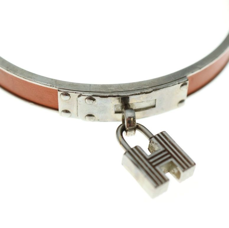 Hermes H Cadenas Bangle Bracelet Silver And Orange