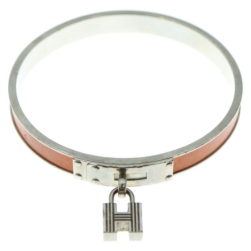 Hermes H Cadenas Bangle Bracelet Silver And Orange