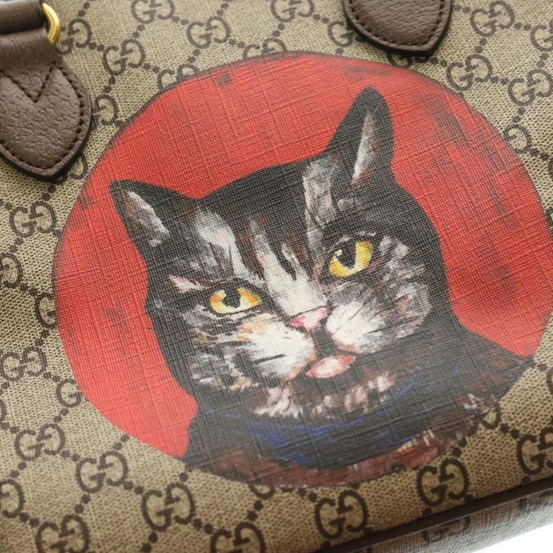 Gucci GG Supreme Mystic Cat 2WAY Bag Brown PVC X Leather 473887