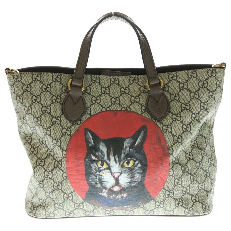 Gucci GG Supreme Mystic Cat 2WAY Bag Brown PVC X Leather 473887