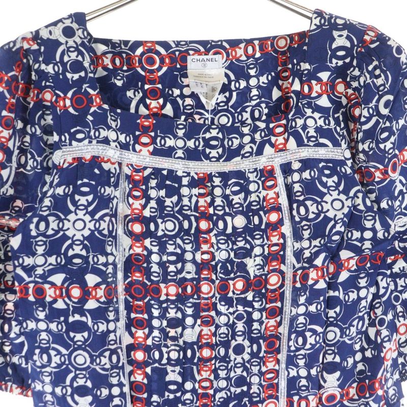 Chanel 07AW Coco Mark Allover Print Square Neck Lace Switch Puff Half Sleeve