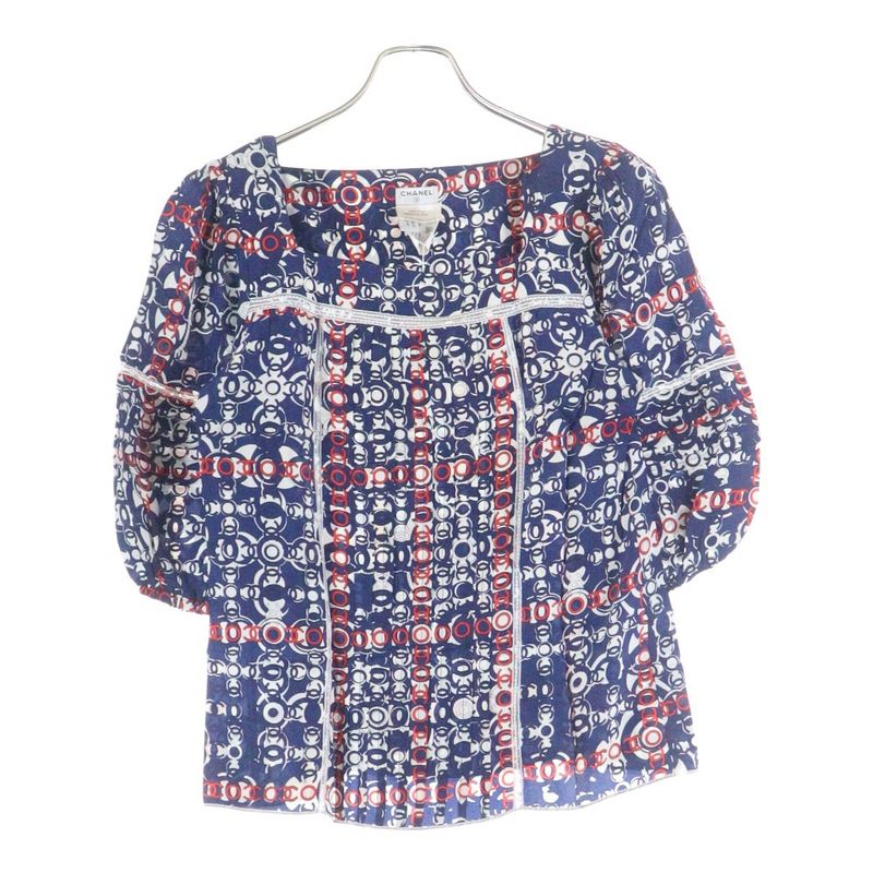 Chanel 07AW Coco Mark Allover Print Square Neck Lace Switch Puff Half Sleeve