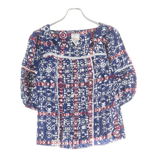 Chanel 07AW Coco Mark Allover Print Square Neck Lace Switch Puff Half Sleeve