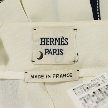 Hermes Ribbon Logo-print Silk Medium Pleated Skirt White/navy Women