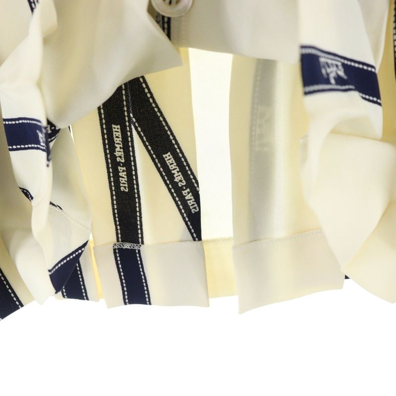 Hermes Ribbon Logo-print Silk Medium Pleated Skirt White/navy Women