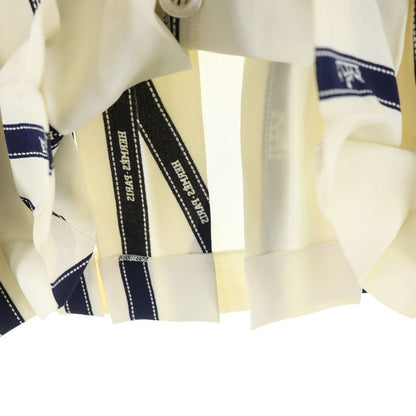 Hermes Ribbon Logo-print Silk Medium Pleated Skirt White/navy Women