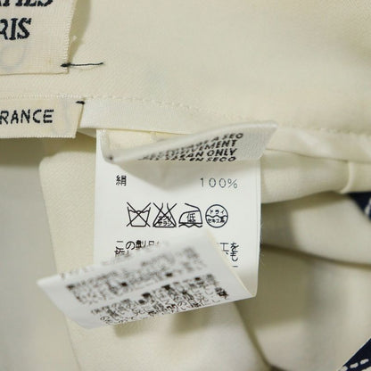 Hermes Ribbon Logo-print Silk Medium Pleated Skirt White/navy Women