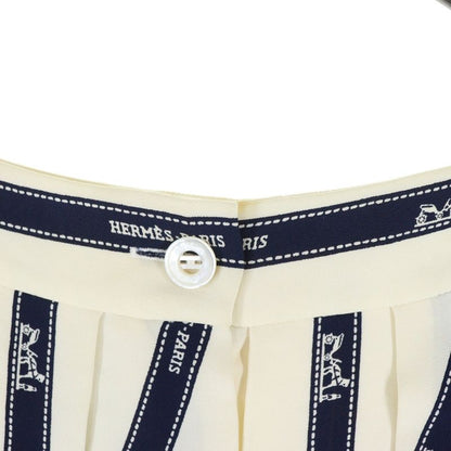 Hermes Ribbon Logo-print Silk Medium Pleated Skirt White/navy Women