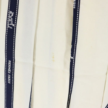 Hermes Ribbon Logo-print Silk Medium Pleated Skirt White/navy Women