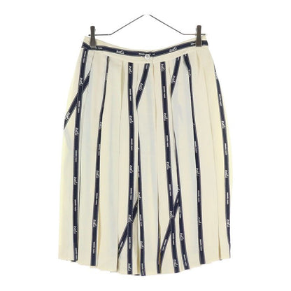 Hermes Ribbon Logo-print Silk Medium Pleated Skirt White/navy Women
