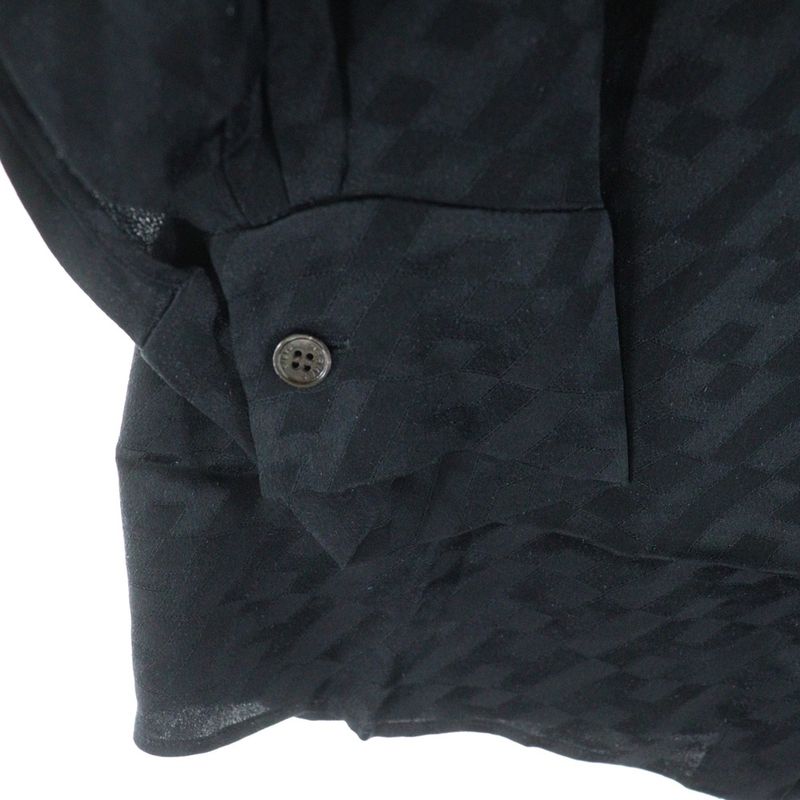 Hermes H Logo All Over Bicolor Silk Long Sleeves Shirt Blouse Black Women