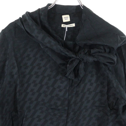 Hermes H Logo All Over Bicolor Silk Long Sleeves Shirt Blouse Black Women