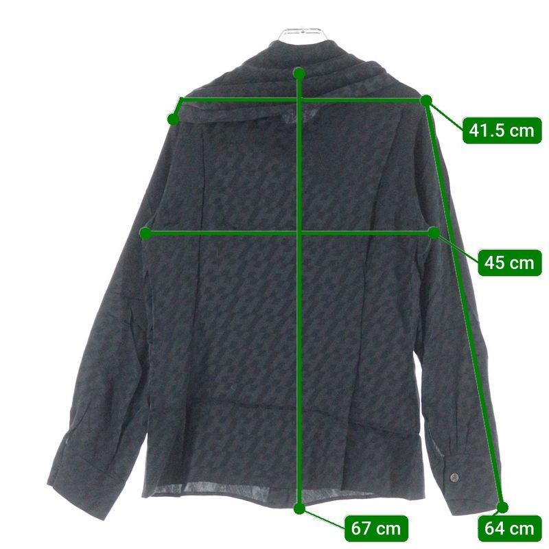 Hermes H Logo All Over Bicolor Silk Long Sleeves Shirt Blouse Black Women