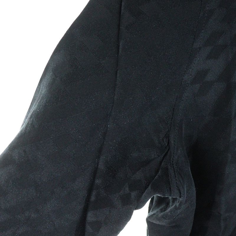 Hermes H Logo All Over Bicolor Silk Long Sleeves Shirt Blouse Black Women