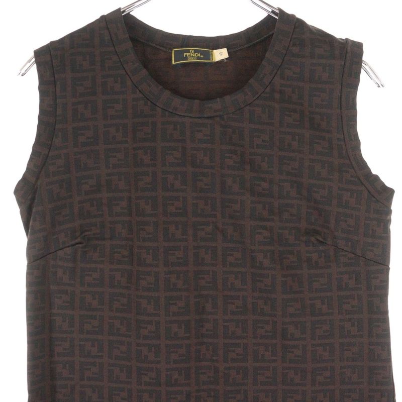 Fendi Zucca Jacquard Crewneck Sleeveless Medium Tight Cut Sewn Dress Brown