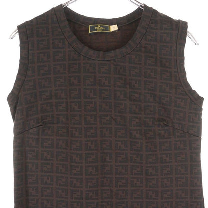 Fendi Zucca Jacquard Crewneck Sleeveless Medium Tight Cut Sewn Dress Brown