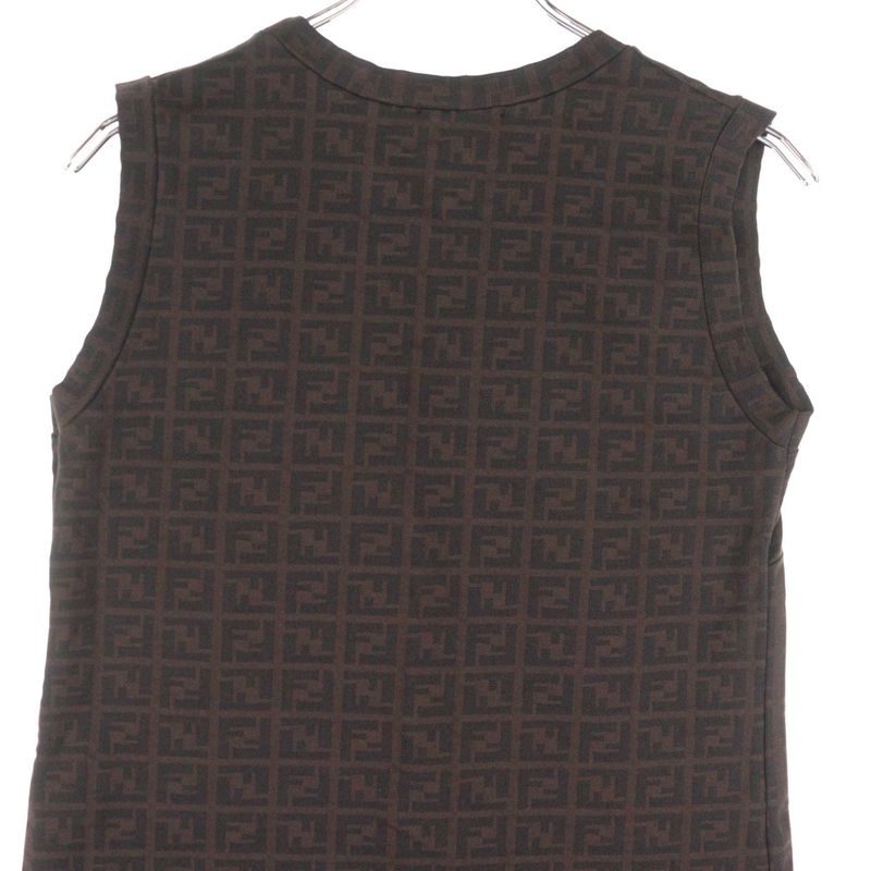 Fendi Zucca Jacquard Crewneck Sleeveless Medium Tight Cut Sewn Dress Brown