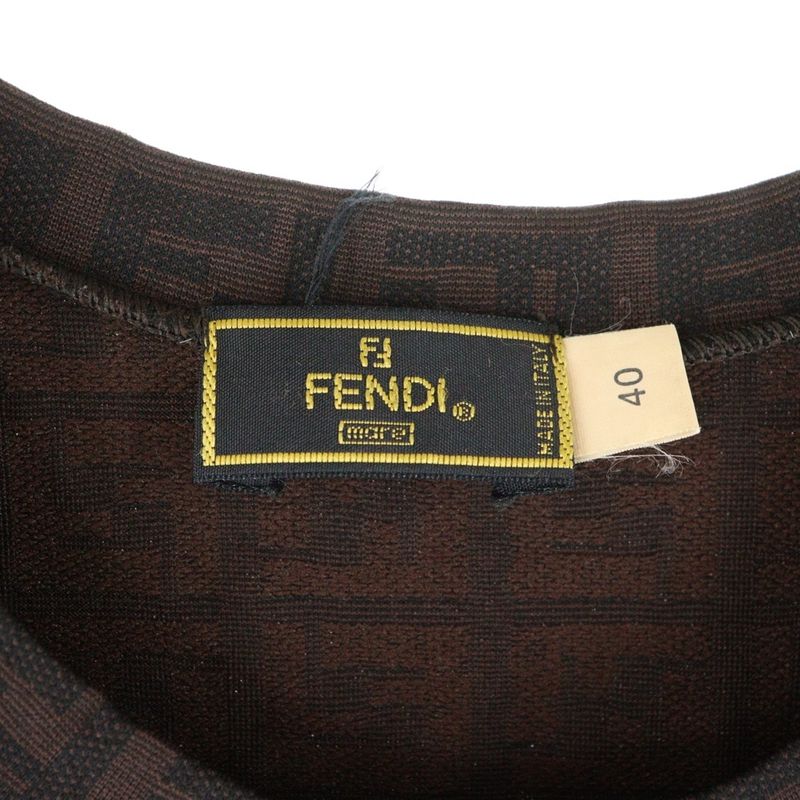 Fendi Zucca Jacquard Crewneck Sleeveless Medium Tight Cut Sewn Dress Brown