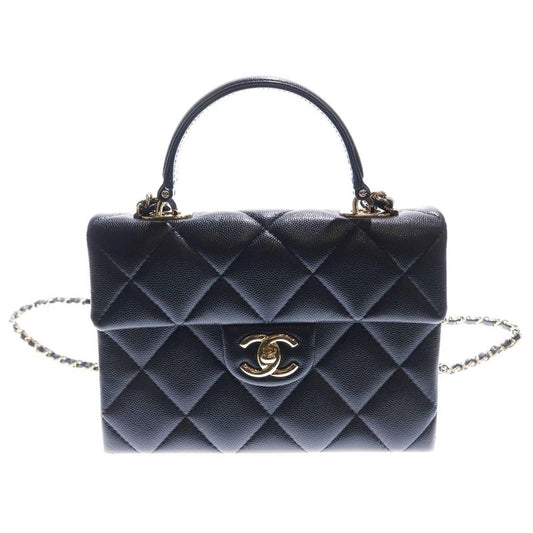 Chanel Top Handle 2WAY Handbag Shoulder Bag Black Caviar Skin Gold Hardware