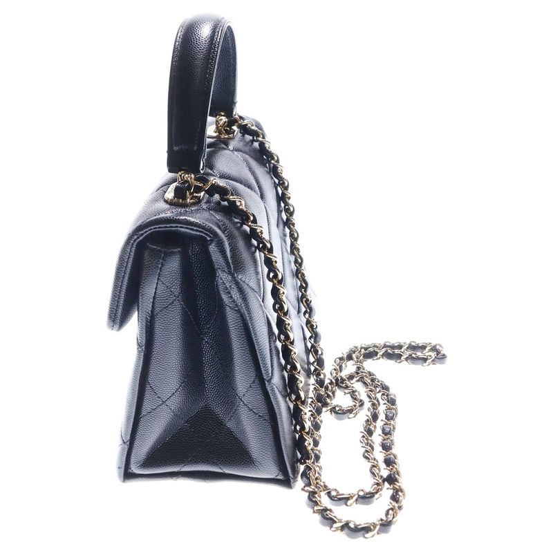 Chanel Top Handle 2WAY Handbag Shoulder Bag Black Caviar Skin Gold Hardware