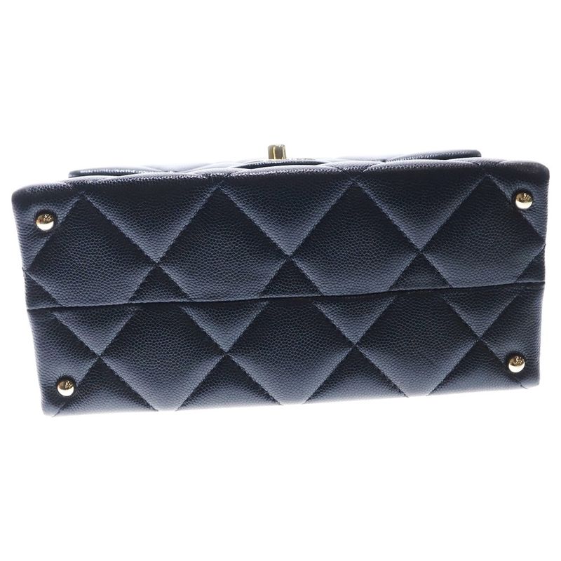 Chanel Top Handle 2WAY Handbag Shoulder Bag Black Caviar Skin Gold Hardware