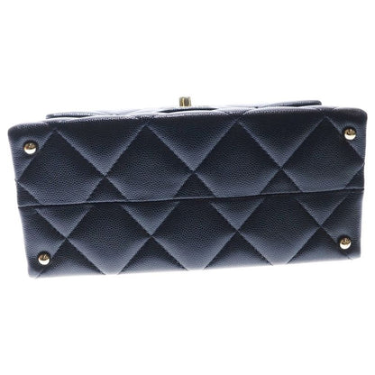 Chanel Top Handle 2WAY Handbag Shoulder Bag Black Caviar Skin Gold Hardware