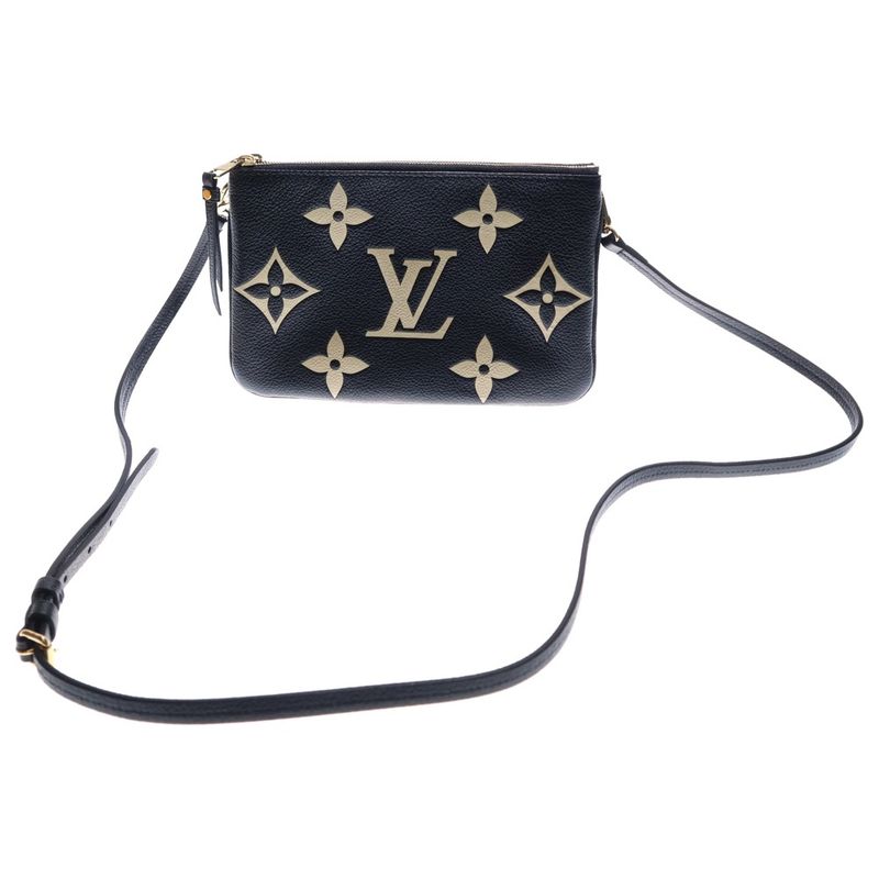 Louis Vuitton Monogram Empreinte Double Zip Shoulder Bag Black Leather M80787