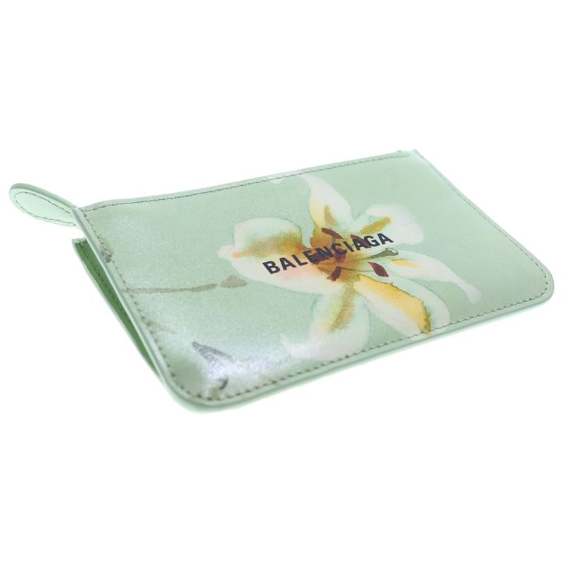 Balenciaga Floral Flower Compact Wallet Fragment Case Card Case Light Green