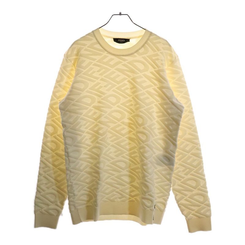 Fendi 22AW FF All-over Pattern Pile Jacquard Wool Crew Neck Pullover Long