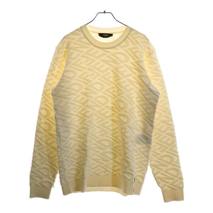 Fendi 22AW FF All-over Pattern Pile Jacquard Wool Crew Neck Pullover Long