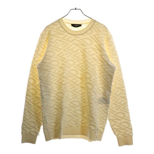 Fendi 22AW FF All-over Pattern Pile Jacquard Wool Crew Neck Pullover Long