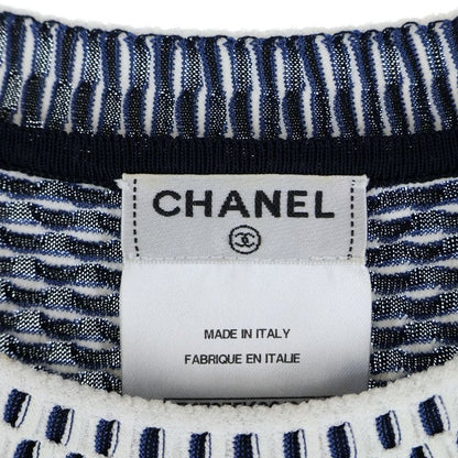 Chanel Coco Logo Plate Viscose Rayon Knit Waffle Fabric Crew Neck Short Sleeves