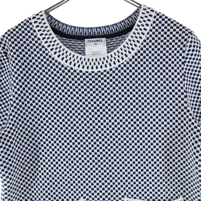 Chanel Coco Logo Plate Viscose Rayon Knit Waffle Fabric Crew Neck Short Sleeves