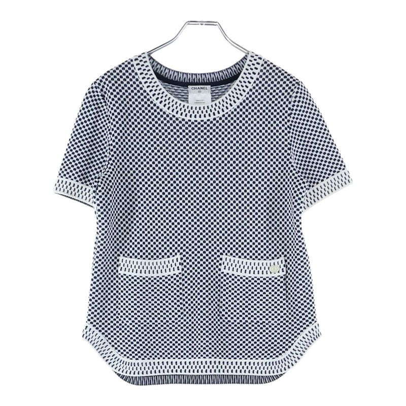 Chanel Coco Logo Plate Viscose Rayon Knit Waffle Fabric Crew Neck Short Sleeves