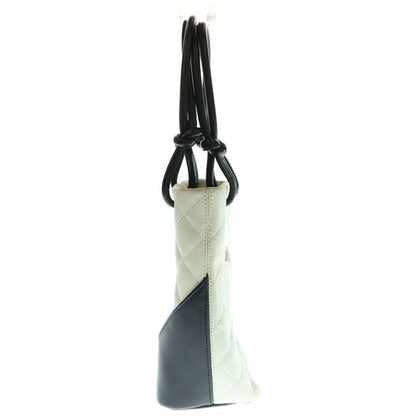 Chanel Cambon Line Small Quilted Tote Handbag Mini Bag White And Black Leather