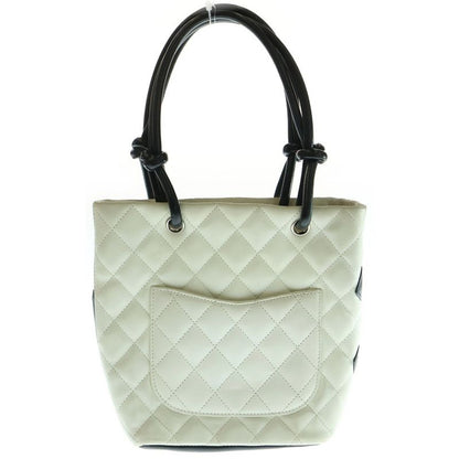 Chanel Cambon Line Small Quilted Tote Handbag Mini Bag White And Black Leather