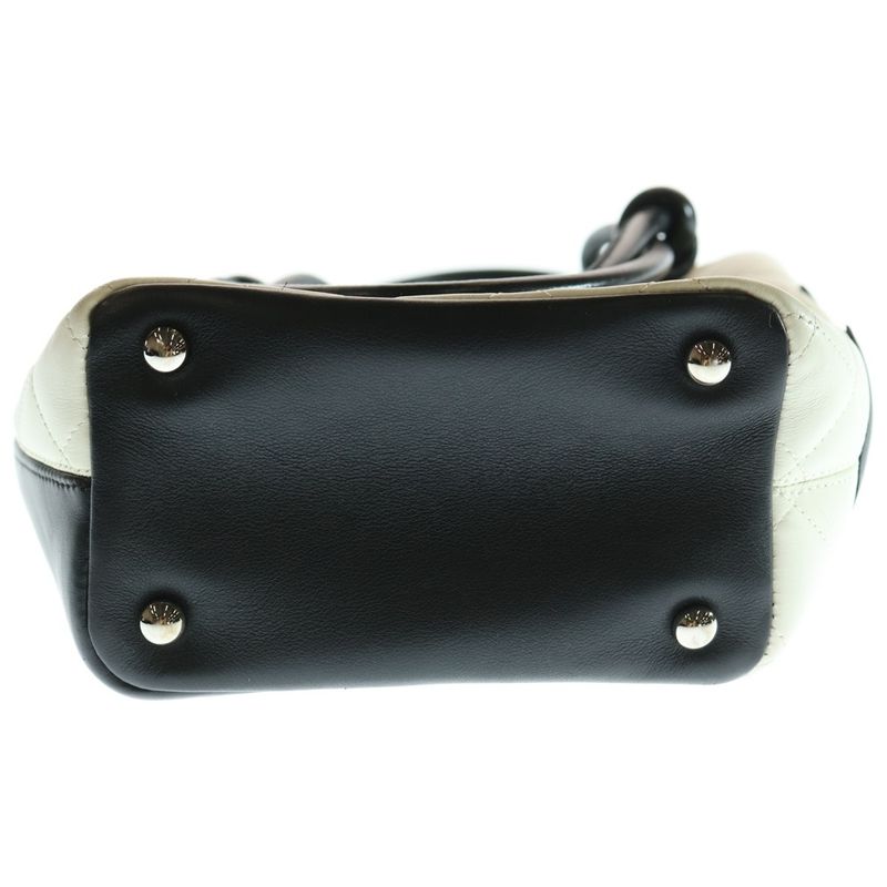 Chanel Cambon Line Small Quilted Tote Handbag Mini Bag White And Black Leather