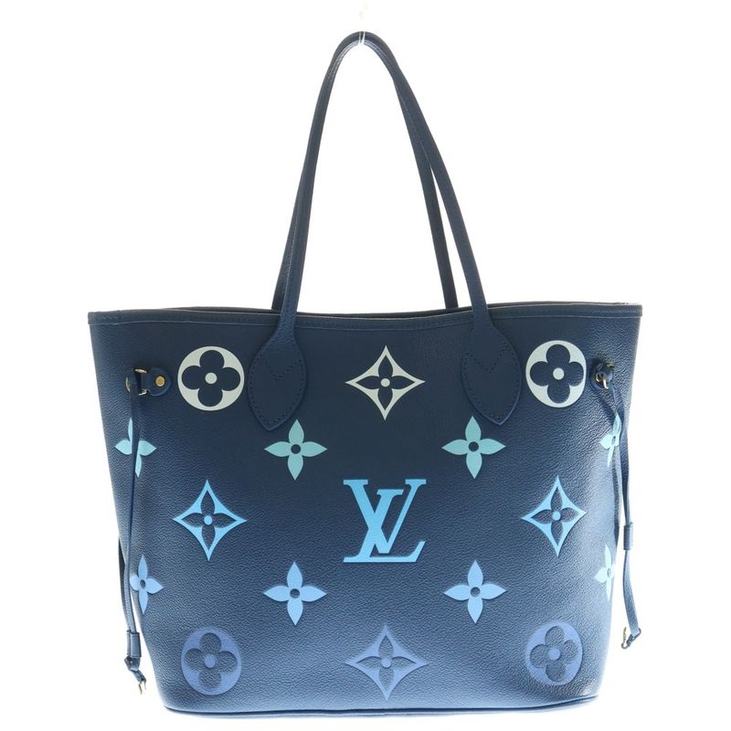 Louis Vuitton Monogram Empreinte Neverfull Tote Handbag Blue Leather M46514