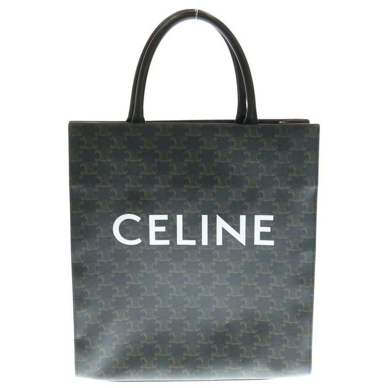 Celine Triomphe Medium Vertical Cabas 2WAY Bag Tote Handbag Shoulder Bag Black