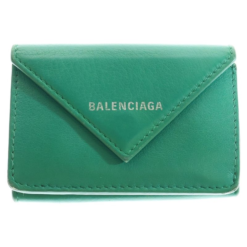 Balenciaga MINI Portefeuille Papier Portfolio Paper Mini Compact Wallet Green
