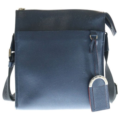 Bvlgari Man Shoulder Bag Messenger Bag Navy Leather 39389 Silver Hardware