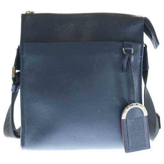 Bvlgari Man Shoulder Bag Messenger Bag Navy Leather 39389 Silver Hardware