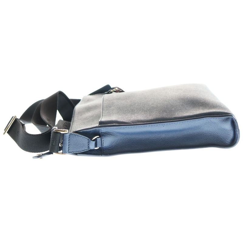 Bvlgari Man Shoulder Bag Messenger Bag Navy Leather 39389 Silver Hardware