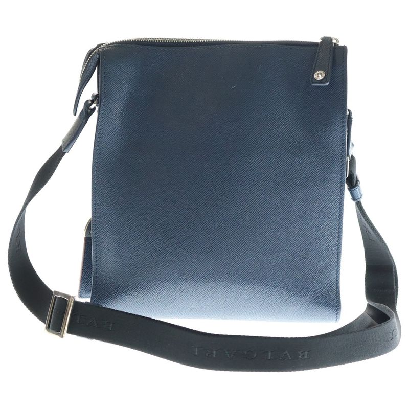 Bvlgari Man Shoulder Bag Messenger Bag Navy Leather 39389 Silver Hardware