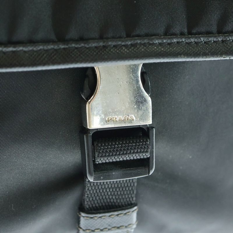 Prada Triangle Logo Shoulder Bag Mini Bag Black Nylon And Leather Silver