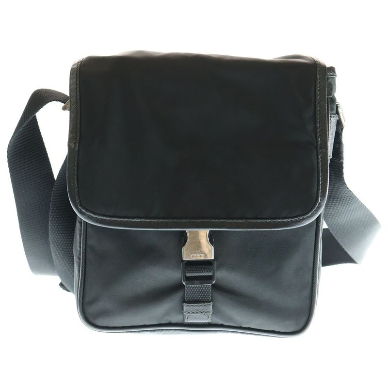 Prada Triangle Logo Shoulder Bag Mini Bag Black Nylon And Leather Silver