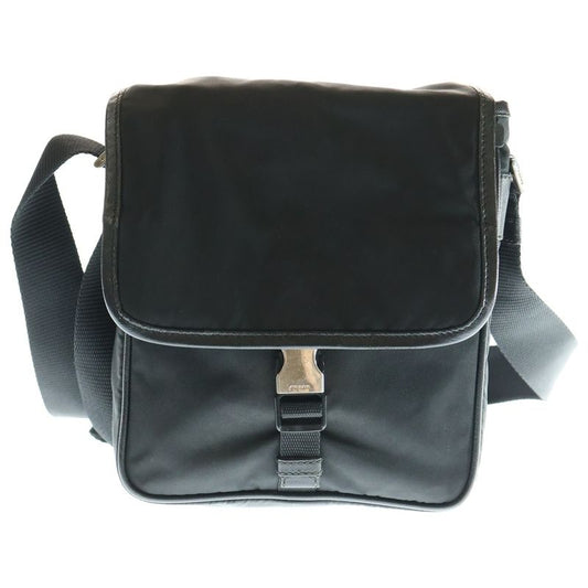 Prada Triangle Logo Shoulder Bag Mini Bag Black Nylon And Leather Silver