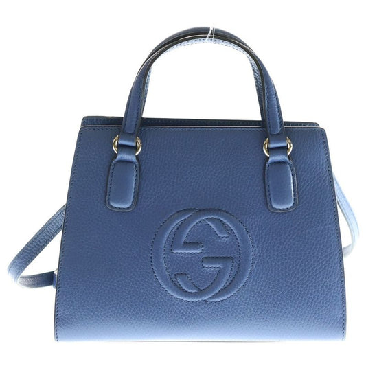Gucci Interlocking G Soho 2WAY Bag Handbag Shoulder Bag Mini Tote Leather Blue