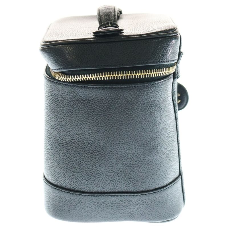 Chanel Vanity Bag Handbag Makeup Pouch Storage Black Caviar Skin Gold Hardware